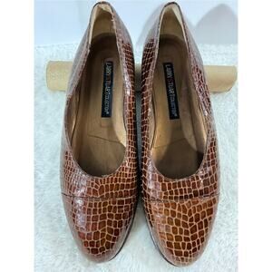 Larry Stuart Collection Brown Croc Embossed Leather Loafers Womens 10 Comfort
